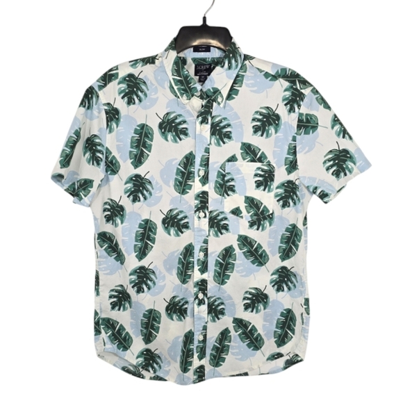 {J. Crew Factory} Men's Green and White Leaf Print Casual Button Down Shirt - Picture 3 of 11